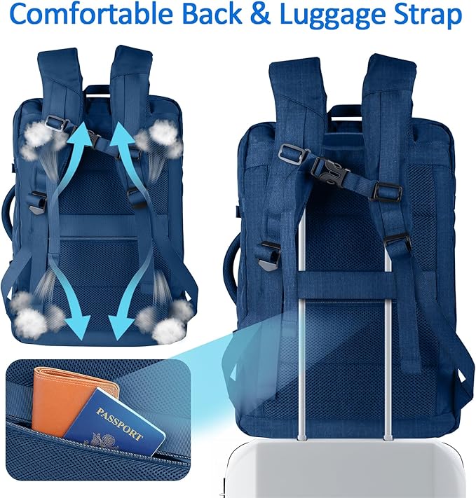 AREYTECO Large Travel Laptop Backpack for Men, 50L Carry On Backpack, Expandable Laptop Bag Water Resistant Overnight Weekender Gym Daypack Traveling Backpack, Traveler Gifts, Blue
