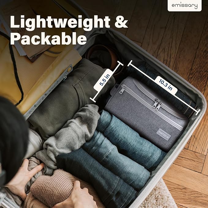emissary Hanging Travel Toiletry Bag for Men and Women, Shower bag for Toiletries, Dopp Kit for Men, Travel Bathroom Bag, Mens Hanging Toiletry Organizer (Gray)