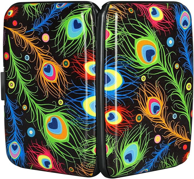 ELFISH Mini RFID Aluminum Wallet Credit Cards Holder Business Card Case Metal ID Case for Men Women (Feather)