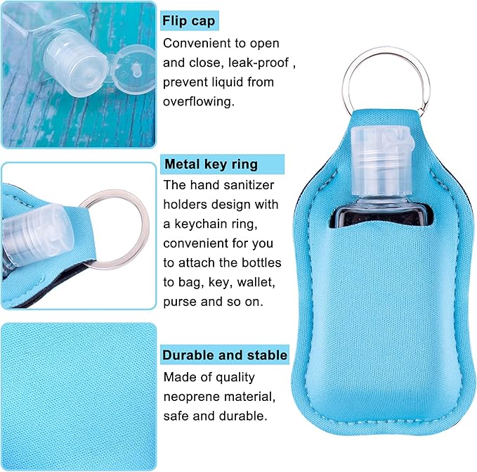Duufin 60 Pieces Hand Sanitizer Keychain Holders Empty Travel Bottles Set Including 30 Pieces Reusable Clear Bottles and 30 Pieces Hand Sanitizer Holder for Backpack and Purse