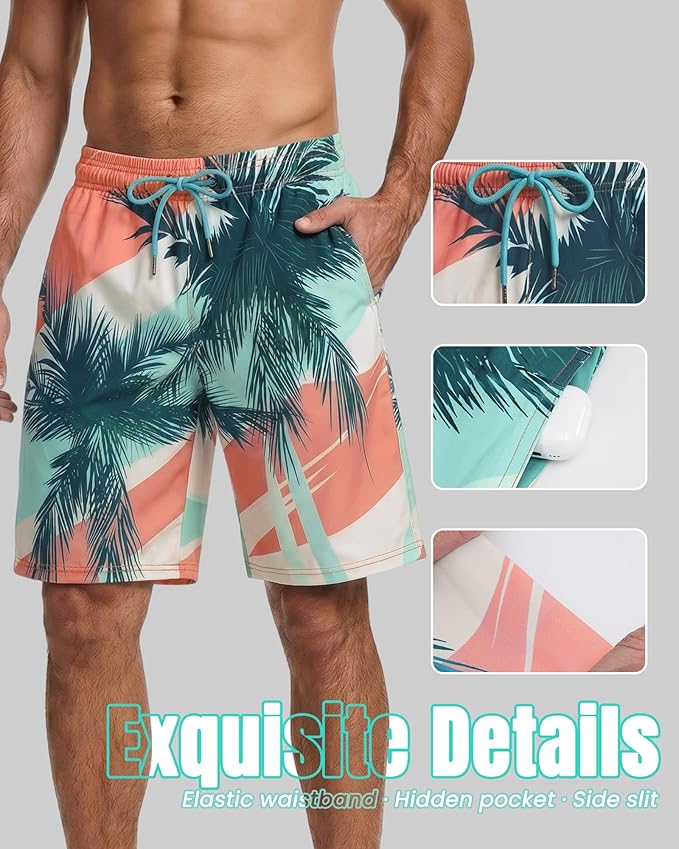 Men Swim Trunks 9 Inch with Mesh Lining Breathable Quick Dry Drawstring Pockets for Summer Beach Pool Board