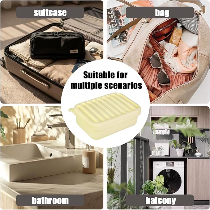 Silicone Leak-Proof Travel Soap Case, Portable Soap Container with Removable Draining Pad, Shatter-Proof Soap Holder for Travel, Gym, Camping, Bathroom(Cream Yellow)