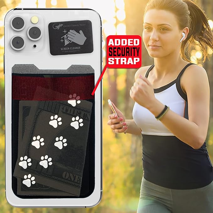 Phone Wallet - Adhesive Card Holder - Cell Phone Pouch - Stick on Lycra Pocket by Gecko - Carry Credit Cards and Cash