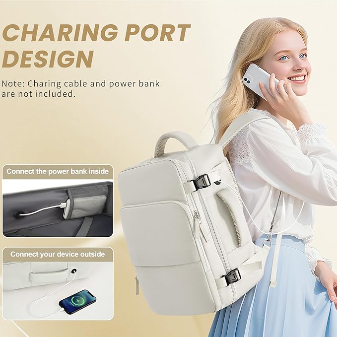 Sinaliy Travel Backpack for Women, Carry On Backpack Flight Approved, Personal Item Travel Bag with USB Charging Port, Casual Daypack College Bag Suitcase Backpack for Weekend, Fit 16 Inch Laptop