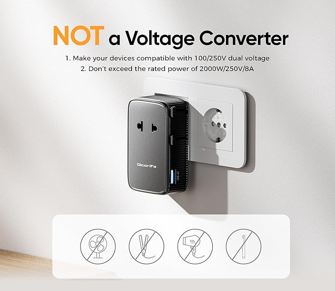 Olcorife PD25W Mini Travel Adapter, Universal Power Adapter with 2 USB-C 1 USB-A, International Plug Adapter, Travel Essentials for US to EU UK AUS (Type-C/G/A/I), 1-Pack