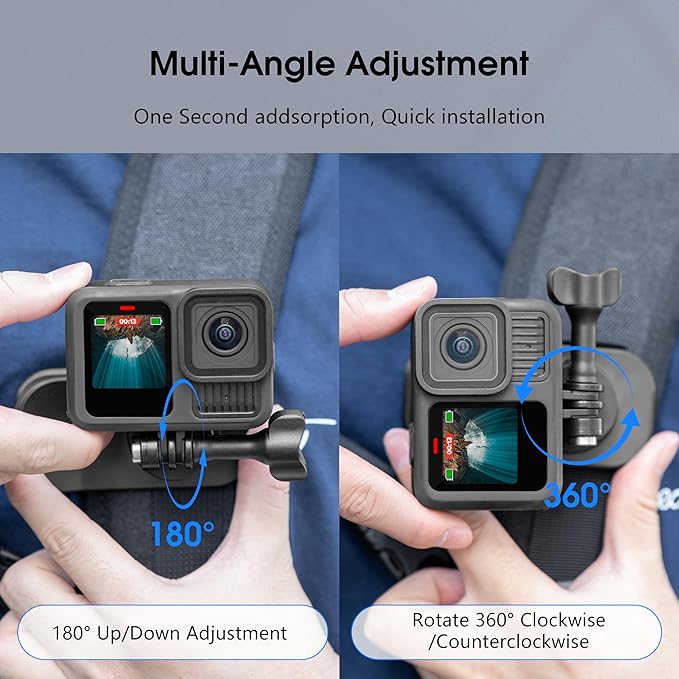 Backpack Strap Quick Clip Mount for DJI Osmo 360 Action 6 5 Nano for Insta360 Go Ultra X5 X4 for Gopro Hero 13 12 11 10 MAX 2, 360° Rotation Magnetic Clamp for AKASO EK7000/Brave Accessories
