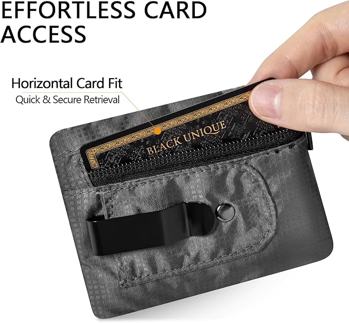 KOSMCCO RFID Blocking Clip Stash Pocket, Compact Hidden Travel Belt Wallet for Cards & Cash - Slim Pickpocket-Proof Design for Everyday Carry, Grey