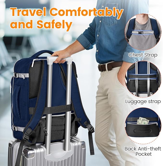 MATEIN Spirit Airlines Personal Item Bag 18x14x8 for Men & Women, 17 inch Travel Laptop Backpack with Shoe Compartment Detachable, Under Seat Carry on Bag for Flight Essentials with Tech Organizer