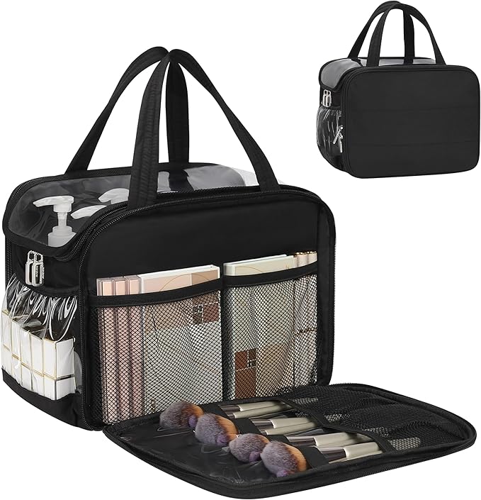 Travel Toiletry Bag for Women - Large Wide-Open Makeup Bag with Compartments, Lightweight Cosmetic Bag with Adjustable Dividers, Puffy Visible Toiletry Organizer for Full-Sized Container