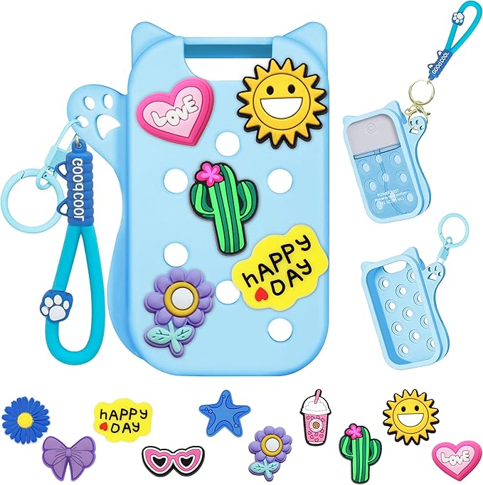 Mlife Hand Sanitizer Spray Case for Touchland Silicone Touchland Case Cat Silicone Case compatible with Touchland Power Mist 1FL OZ/30ML with Keychain &10Pcs Charms(Blue)