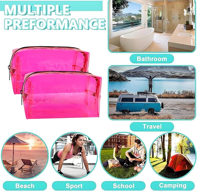 TSA Approved Clear PVC Toiletry Organizer Bag 2Pcs Multipurpose Transparent Pure Colour Travel Makeup Cosmetic Bag for Essentials (pink)