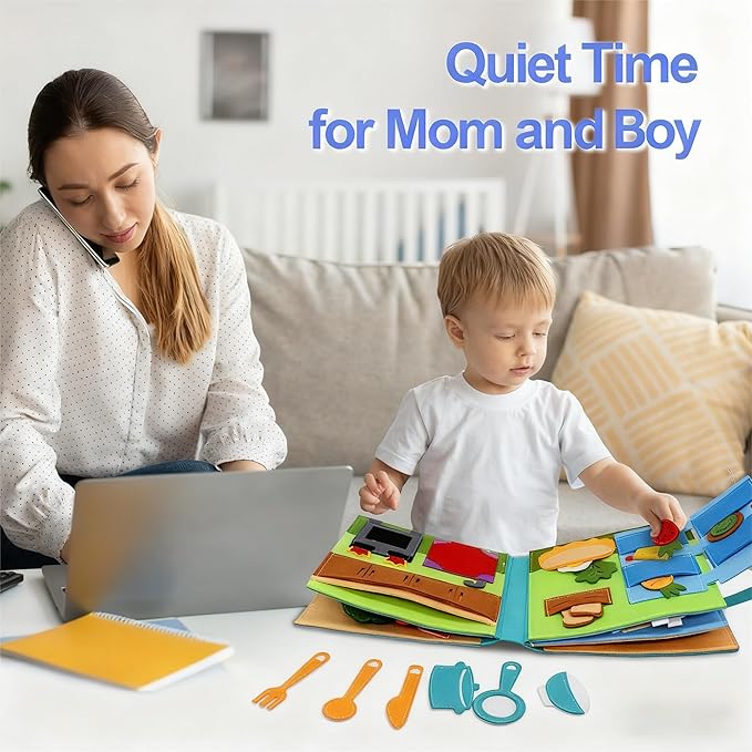 BizyKoady Montessori Felt Busy Book Toddlers Quiet Book Pretend Play Early Learning Educational Travel Toys for Kids Age 2 3 4 5 6 Travel EssentialsLearning Activitie Boys