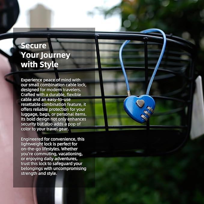 3 Digit Combination Lock, Thin Cable Lock with Code, Cable Padlock Combination, for Travel Essentials, Luggage, Helmet, Stroller, Wardrobe Closet, French Refrigerator Door, Pool Gate
