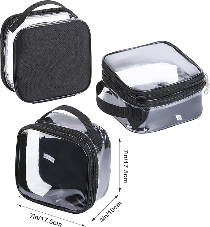 BORMELUN Clear pouches for travel toiletries vinyl TSA airport approved proof makeup bag reusable organizer (black)