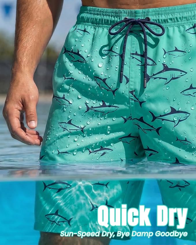 7 Inch Men Swim Trunks with Compression Breathable Liner Quick Dry Zipper Pockets for Pool Board Beach Cruise