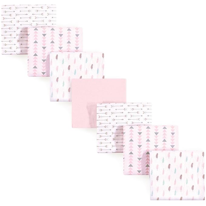 Luvable Friends Unisex Baby Cotton Flannel Receiving Blankets, Girl Feathers 7-Pack, One Size