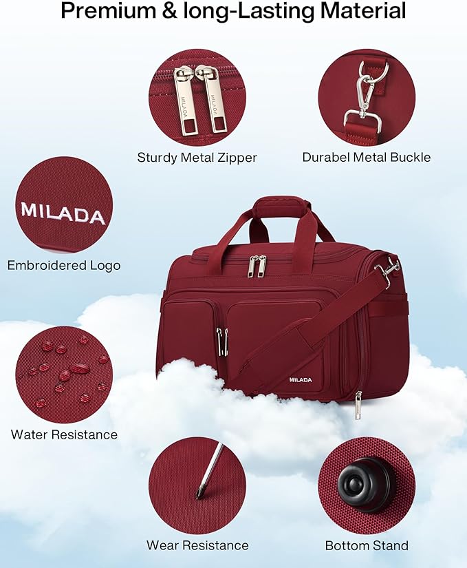 MILADA Underseat Carry On Luggage Bags for Travel Lightweight Foldable Carry On Bags for Airplanes Small Duffle Bag for Men Women TSA Approved Underseat Bag Travel Tote Bags, Burgundy