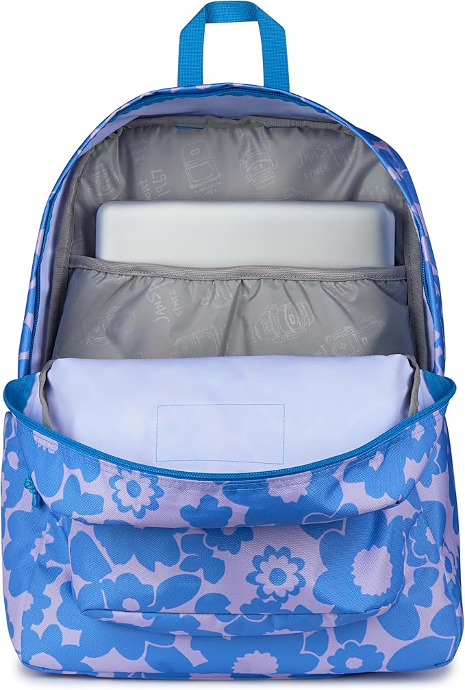 JanSport SuperBreak Plus Backpack with Padded 15-inch Laptop Sleeve and Integrated Bottle Pocket - Spacious and Durable Daypack for Work and Travel - Blossom Bae Blue