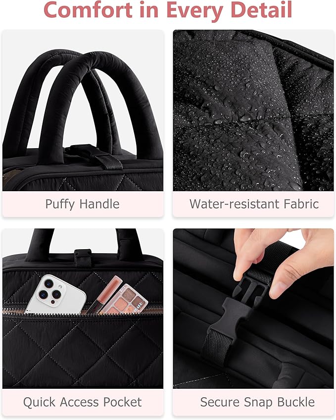 Marscamd Travel Toiletry Bag for Women with Hanging Hook, Puffy Makeup Organizer with Brushes Slots for Bathroom, Shower and Beauty Essentials, Black