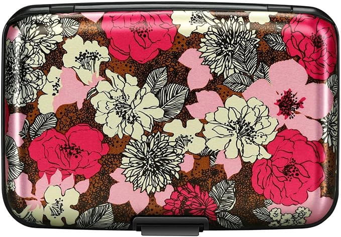 ELFISH RFID Blocking Credit Cards Holder Aluminum Wallet Metal ID Case for Men Women (Flourishing Flowers)