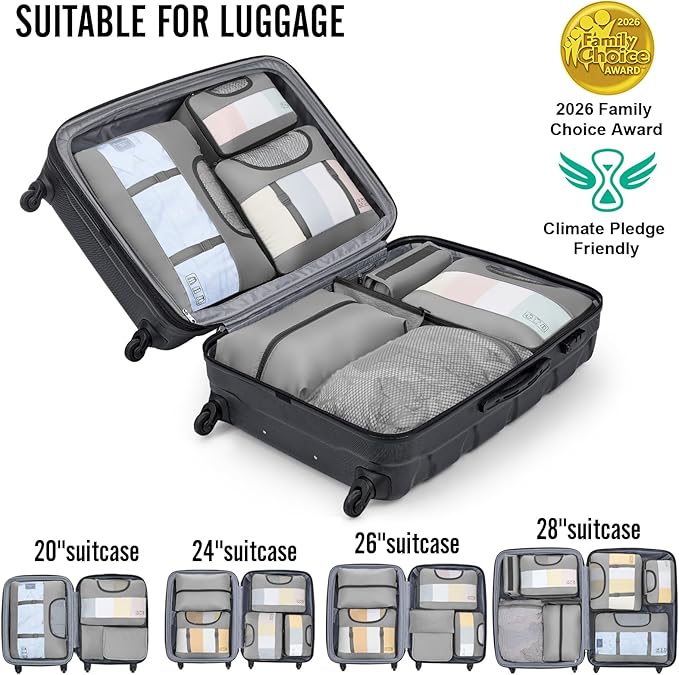 Veken 10 Set Packing Cubes for Travel Essentials, Suitcase Organizer Bags in 4 Sizes, Carry-On Luggage Accessories with Large Laundry Bag & Passport Holder, Must-Have for Airplane, Road Trip & Camping