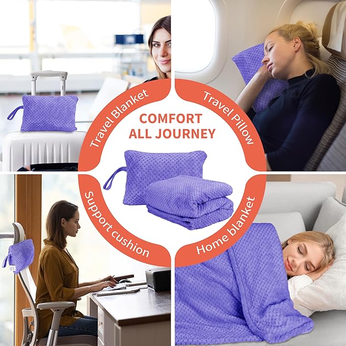 Tirrinia Travel Blanket Compact with Bag, Soft Lightweight Wearable Blanket with Foot Pockets, Airplane Travel Essential Gift