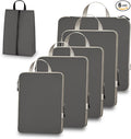 Compression Packing Cubes for Travel, Set of 6 Expandable Luggage Organizers with Shoe Bag, Lightweight Water-Resistant Suitcase Essentials for Carry-on & Checked Luggage, Grey