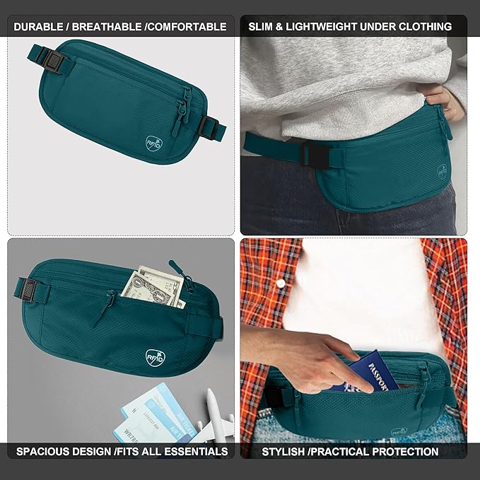 SUPACOOL Money Belt, Hidden Travel Wallet for Passport, RFID Blocking Passport Pouch, Undercover Fanny Pack(Green)