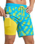 7 Inch Men Swim Trunks with Compression Breathable Liner Quick Dry Zipper Pockets for Pool Board Beach Cruise