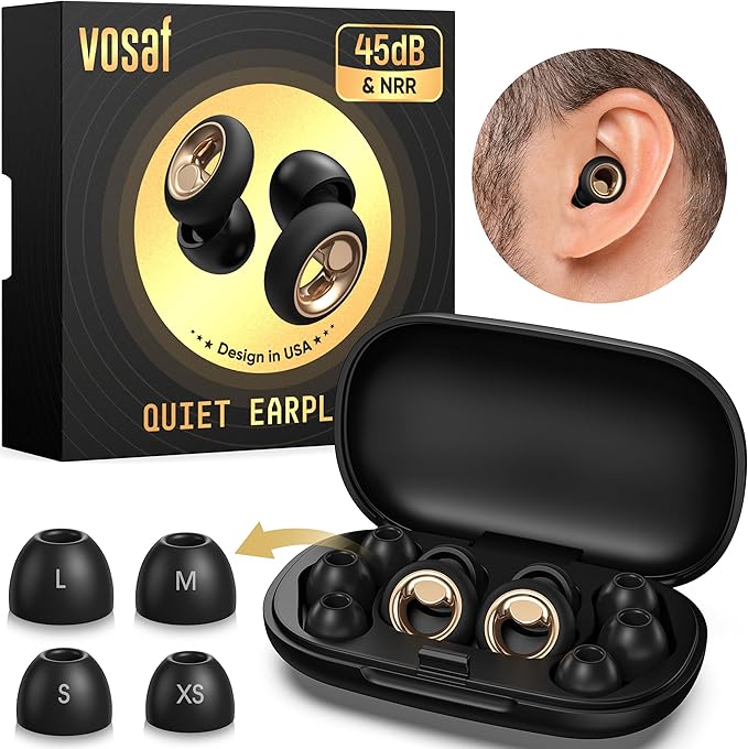 Ear Plugs for Sleeping, 45dB Silicone Ear Plugs for Noise Reduction, Reusable Sleeping Noise Cancelling Earplugs for Snoring, Concert & Shooting Ear Protection with 8 Eartips(Dark Black)