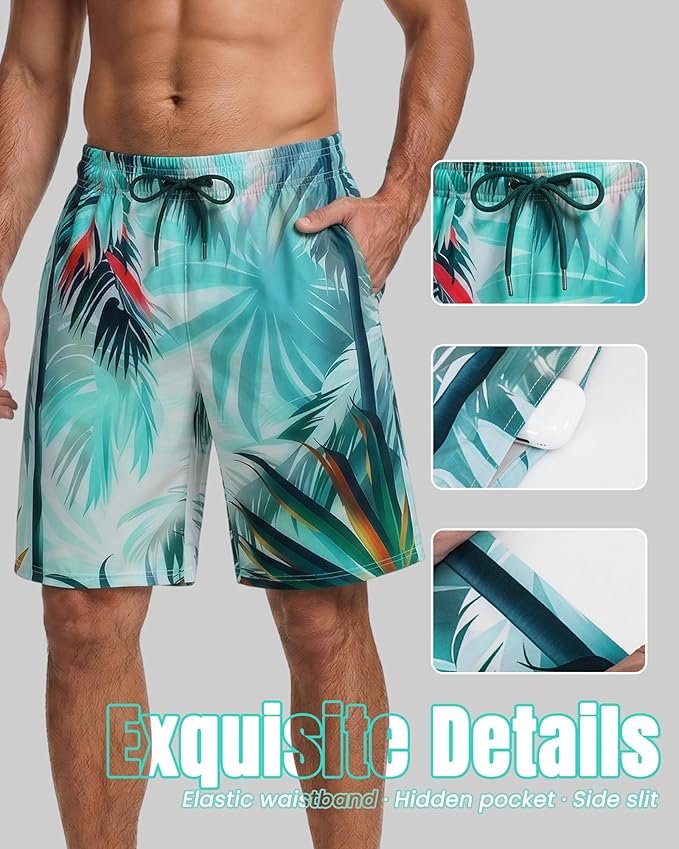 Men Swim Trunks 9 Inch with Mesh Lining Breathable Quick Dry Drawstring Pockets for Summer Beach Pool Board
