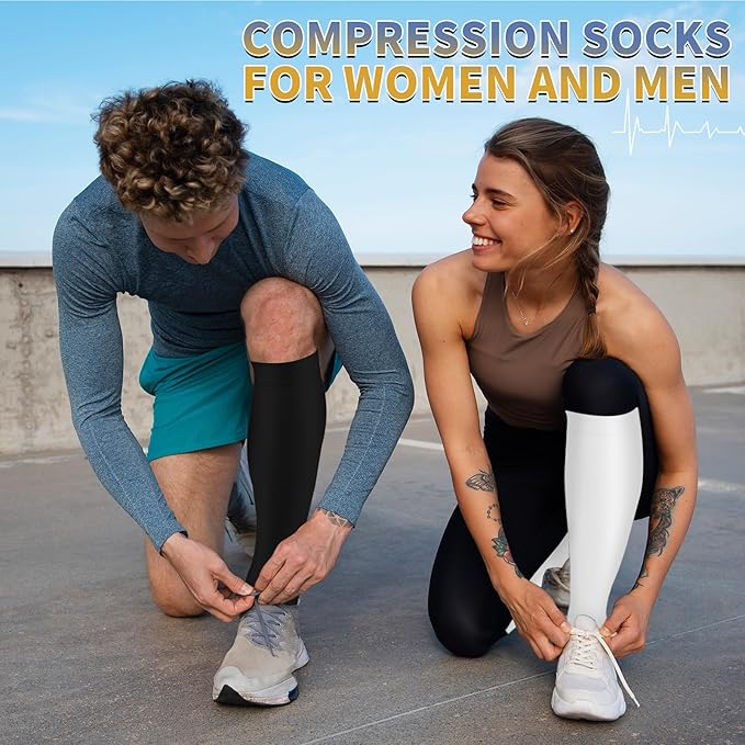 Sooverki Copper Compression Socks for Men & Women 8 Pack 15-20mmHg - Knee High Stockings Best Support for Running Athletic