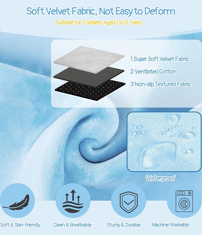 Toddler Airplane Bed, Toddler Travel Bed Airplane Seat Extender for Kids, Plane Tray Cover with Built-in Holder, Baby Travel Essentials for Flying, Portable Plane Footrest for Kids Blue