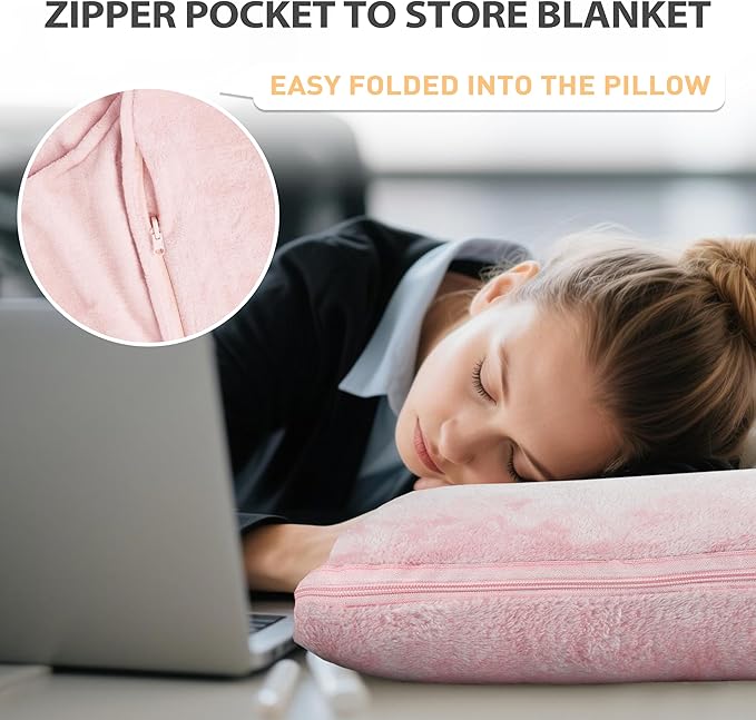 Catalonia Packable Travel Wearable Blanket Pillow with Sleeves for Adults, 2 in 1 Wearable Blanket with Pockets