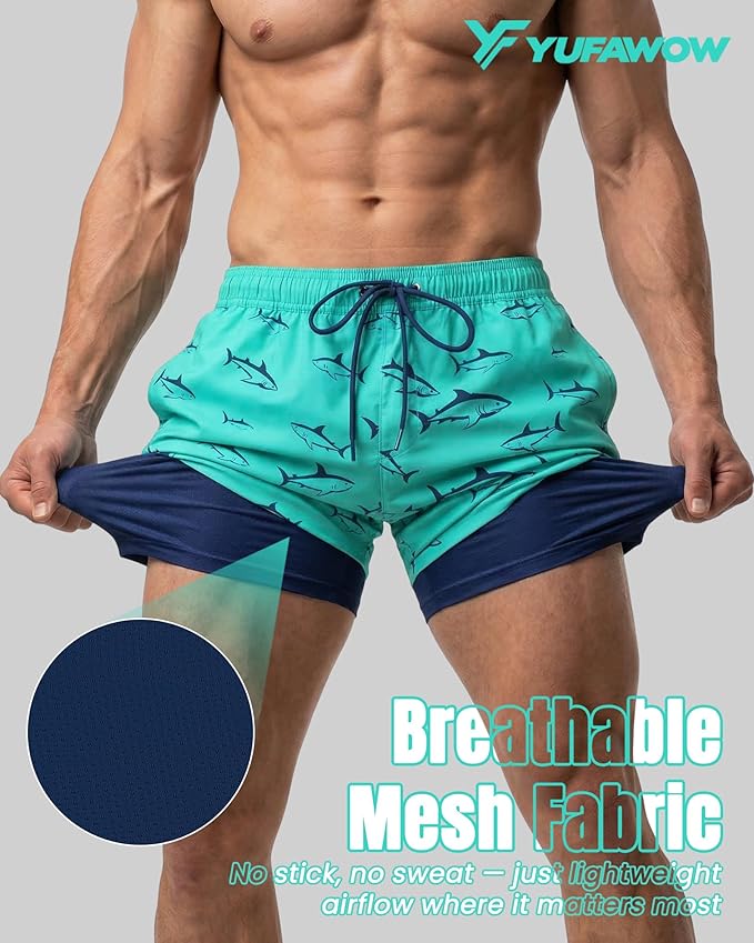 7 Inch Men Swim Trunks with Compression Breathable Liner Quick Dry Zipper Pockets for Pool Board Beach Cruise