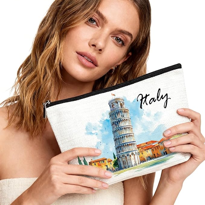 Italian Gifts Makeup Bag - Italy Travel Essentials Watercolor Cosmetic Bags Portable Toiletry Organizer Pouch Waterproof City Traveling Souvenirs Party Birthday Gift for Women Travelers