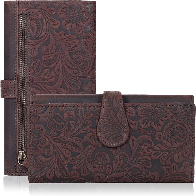 Real Leather Women Wallet Leather with RFID Blocking -Trifold Card Holder Designer Ladies Clutch with ID Window Wallets