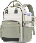 Women Laptop Backpack College Bookbag: 15.6 inch Backpacks with Pouch Pocket for Large Capacity Cup Travel Waterproof Book Bag Anti-theft Casual Work Bookbags for Teacher Nurse Beige Green