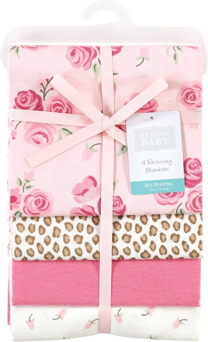 Hudson Baby Unisex Baby Cotton Flannel Receiving Blankets, Blush Rose, One Size