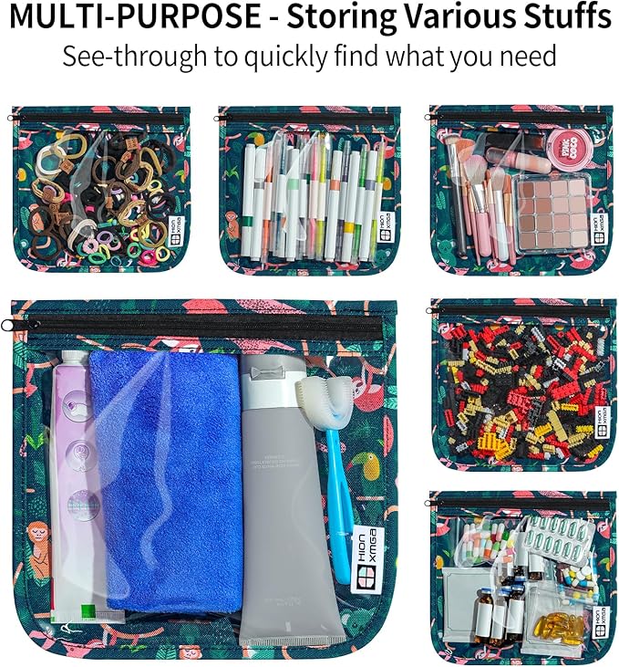 HIONXMGA TSA Approved Toiletry Bag, Set of 3 Clear Travel Toiletry Bag Quart Size Zipper Travel Pouch, Waterproof Makeup Cosmetic Bag for Women Men Kids Toiletries Carry on, Jungle Large