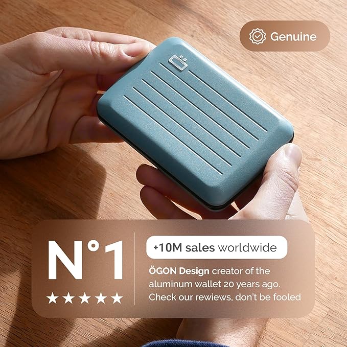 ÖGON -DESIGNS- Aluminum card holder with metal lock, RFID protection against fraud and demagnetization, compact wallet, Smart Case OSLO model