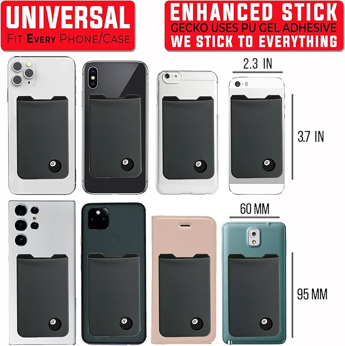 Phone Wallet - Adhesive Card Holder - Cell Phone Pouch - Stick on Lycra Pocket by Gecko - Carry Credit Cards and Cash