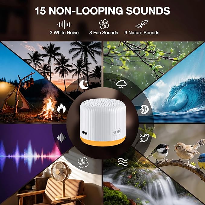 LEICEX Portable Sound Machine,Travel Sound Machine with Light,15 Non-Looping Sound Timer and Memory Play, Mini White Noise Machine for Sleeping Office Privacy Travel Gift