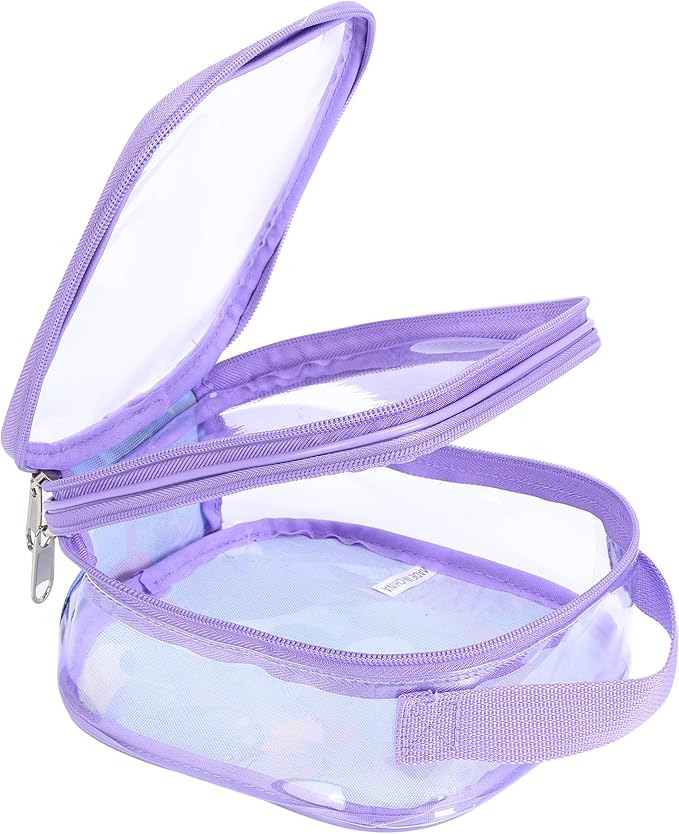 BORMELUN TSA clear toiletry bag airport approved see through pvc plastic pouch transparent makeup carry on with handle(purple)