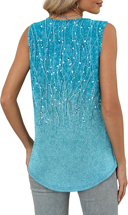 OFEEFAN Tank Top for Women Loose Fit Sleeveless Shirts V Neck Summer Clothes Ruched Women's Tees and Tanks Curved Hem