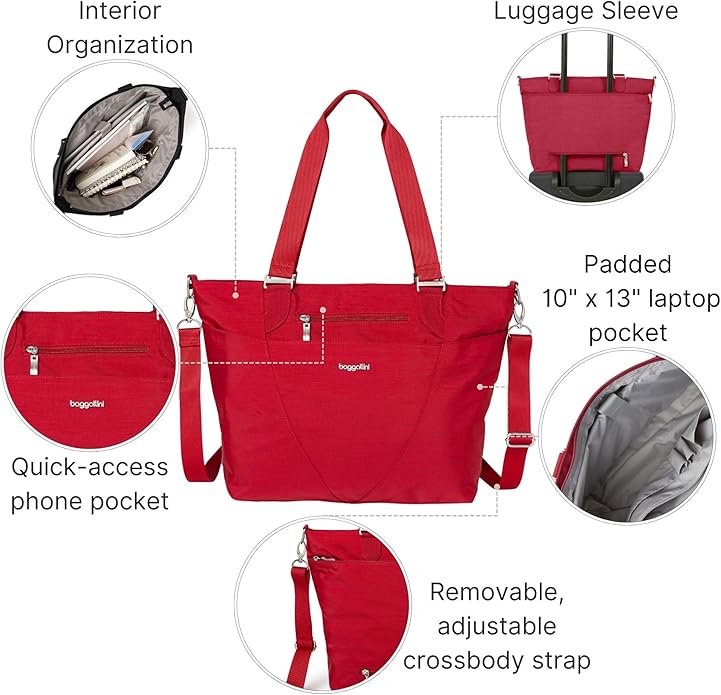Baggallini Avenue Tote - 12x18 Laptop Tote Bag for Women - Lightweight Work Travel Carry On Bag
