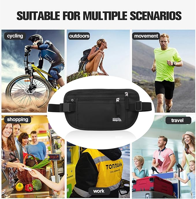 Small Unisex Money Belt For Men and Women, Slim Passport Holder RFID Blocking Travel Essentials Pouch with Adjustable Strap Small Waist Pouch for Workout Running Travelling Hiking