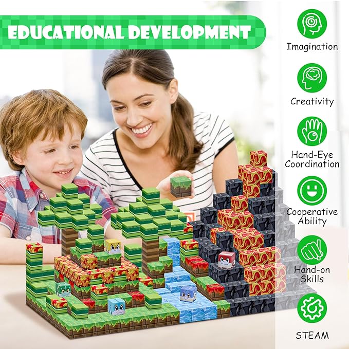 SKTMYY Magnetic Blocks-Volcano & Dinosaur Magnetic Building Blocks Ages 4-8, STEM Sensory Magnet Blocks Cubes Toys for Kids Toddlers Boys & Girls