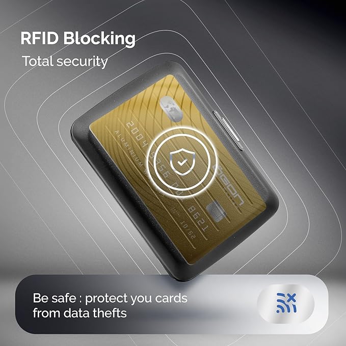 ÖGON -DESIGNS- Aluminum card holder with metal lock, RFID protection against fraud and demagnetization, compact wallet, Smart Case OSLO model