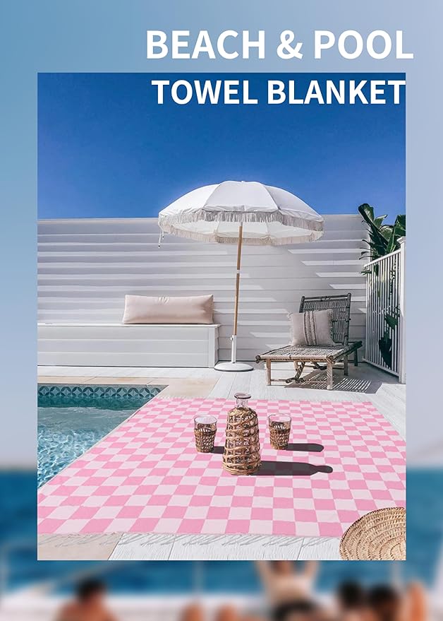 Antfuny Giant Beach Towel Blanket Autumn Outing Stuff for Women & Men Road Trip Camping Gear Ship Cruise Gear Must Haves Yard Mat Large L Pink Plain Pattern Airplane Accessories Travel Gadgets